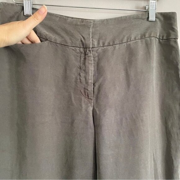 Eileen Fisher Brown Lyocell Linen Blend Straight Leg Trouser w/ Yoke - 10 - Picture 2 of 8